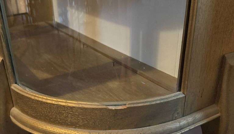 Vintage Curved Glass Gold-Toned Display Cabinet with Shelves