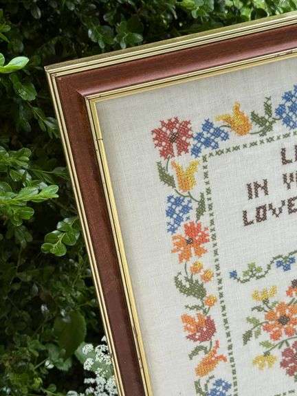 Beautiful Vintage Framed Cross-Stitch Artwork Large