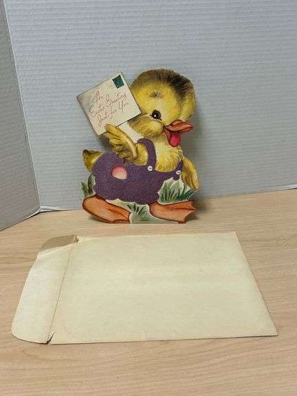 1947 Rust Craft Easter Greeting Card – Duck in Overalls (with Envelope)