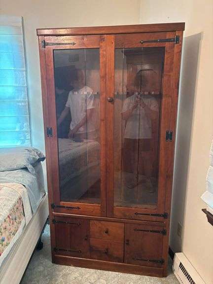 Wooden Cabinet with Glass Doors and Storage, 37″x12″x72″