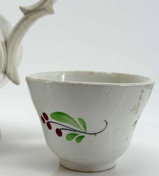 Antique Ironstone Hand-Painted Teapot and Cup