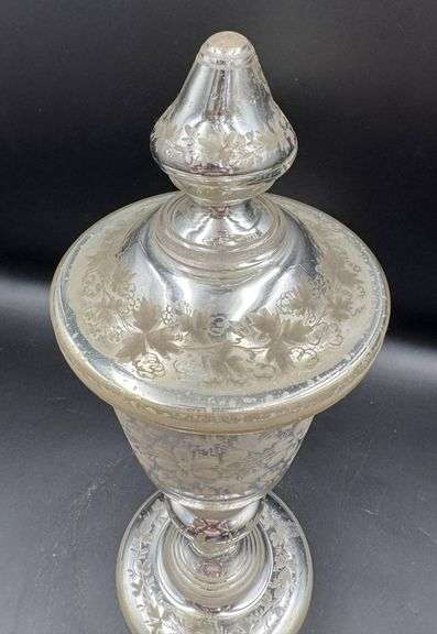 Antique Mercury Glass Lidded Urn Beautiful LARGE!