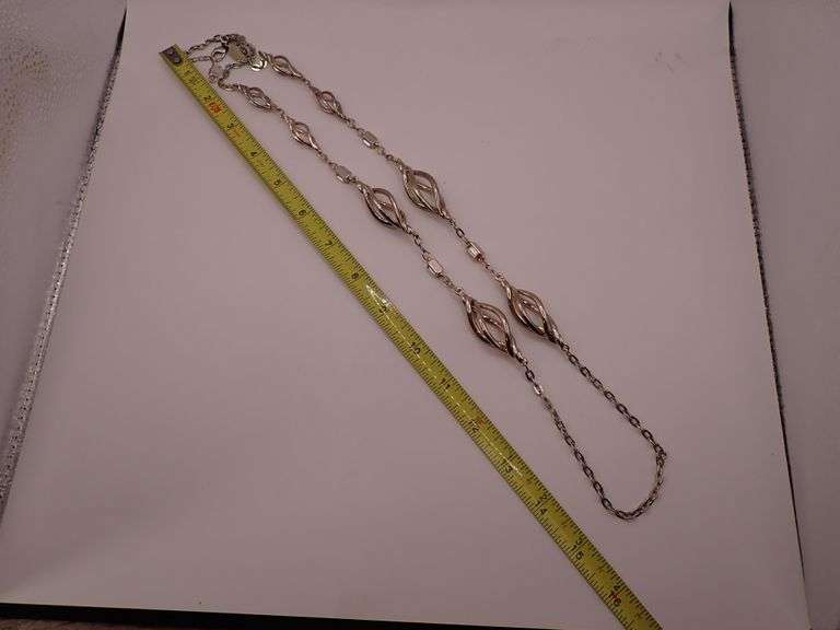 White House Black Market 30" Necklace WHBM Baguettes Twisted Gold Tone Station Chain