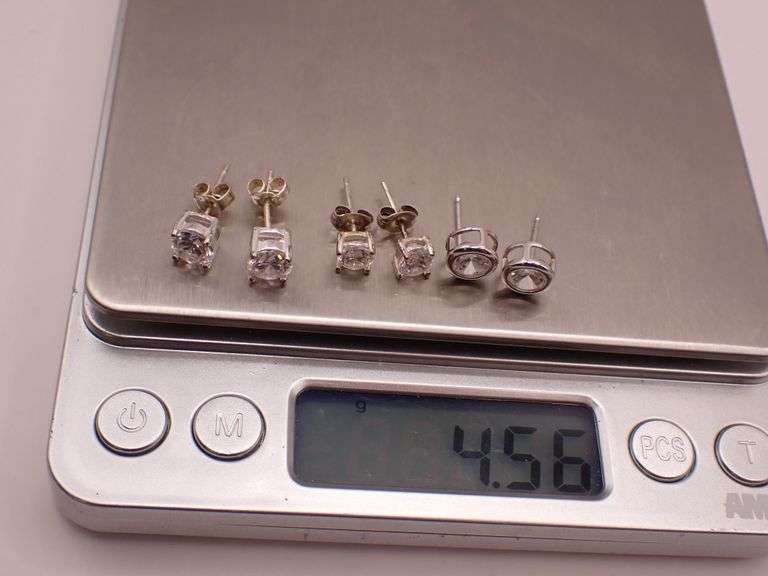Sterling Silver Solitaire CZ Earrings 4.56g