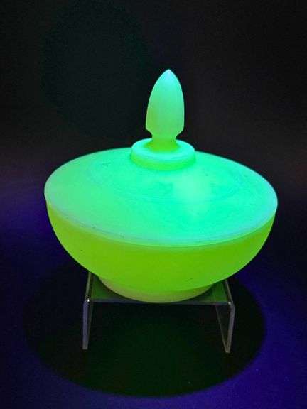 Uranium Glass Lidded Bowl with Glowing Effect Under UV Light