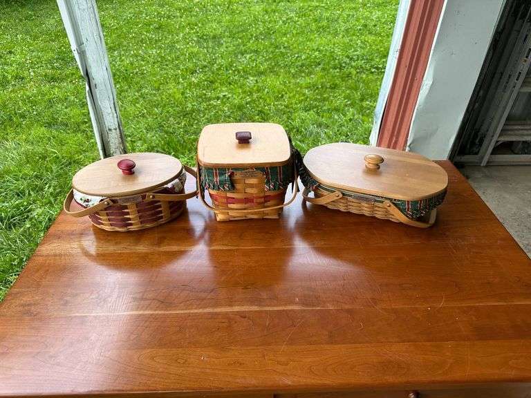 3 Longaberger Christmas Collection Baskets with Lids and Liners