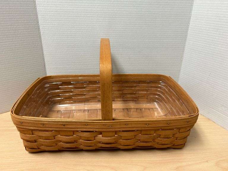 1993 Longaberger Handwoven Basket with Clear Plastic Liner