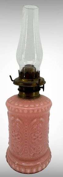 Vintage Alladin Cased Glass Pink Pressed Glass Oil Lamp