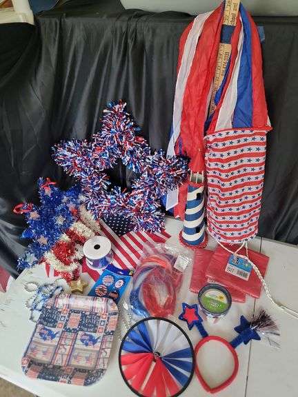 Assorted Patriotic Decor, Stars, Wig, Etc.