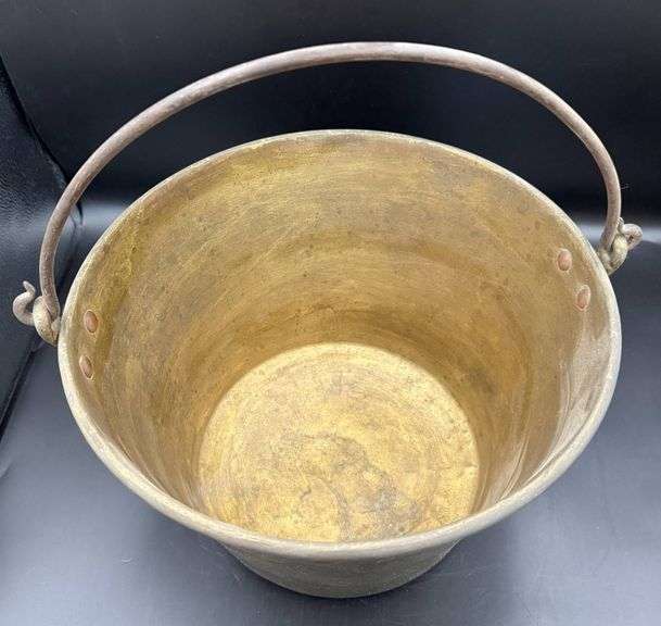Brass Bucket with Iron Handle and Copper Rivets