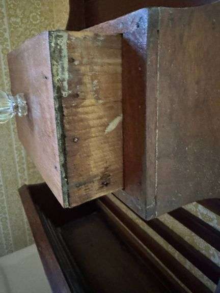 Antique Wooden Wall-Mounted Shelf With Drawers and Glass Knobs