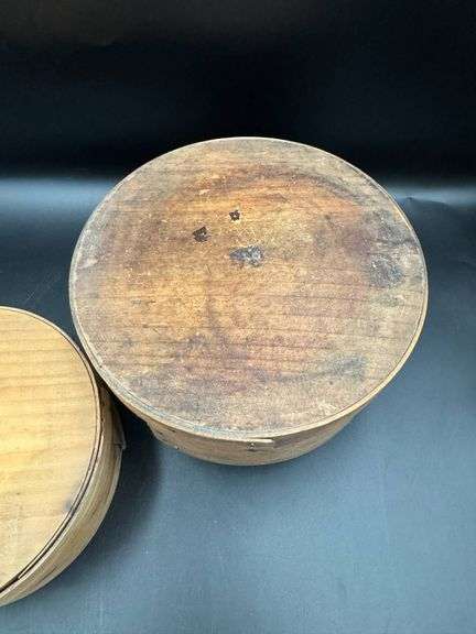 Two Bent Wood Shaker-Style Round Pantry Boxes