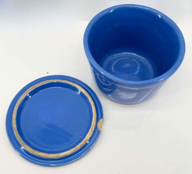 Two Hall China Company Blue Ceramic Containers
