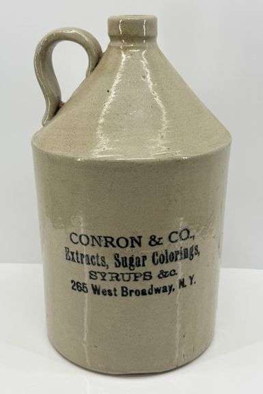 Antique Conron & Co. Stoneware Syrup Jug with Handle, 265 West Broadway, NY