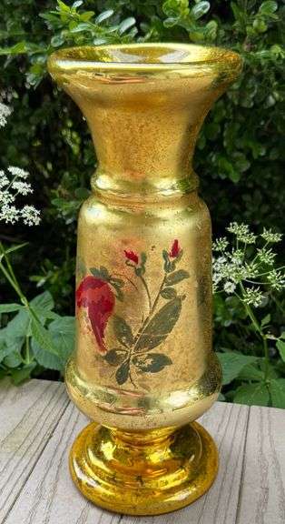 Antique Mercury Gold-Tone Glass Vase Hand-Painted