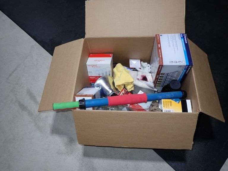 Box filled with bulbs and more