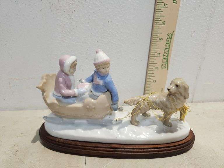 Unmarked Meico Porcelain Children Pulled By Dog 9" X 5.25" X 3.5"