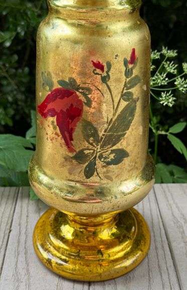 Antique Mercury Gold-Tone Glass Vase Hand-Painted
