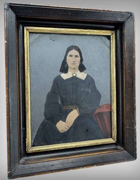 1908 Framed Hand-Painted Tintype Photograph Portrait of a Woman
