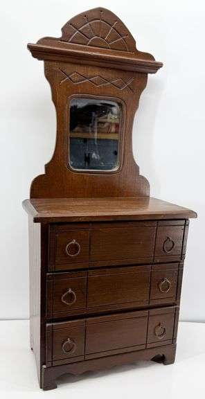 Antique Victorian  Demure Wooden Dresser with Mirror – Child’s Doll Dresser