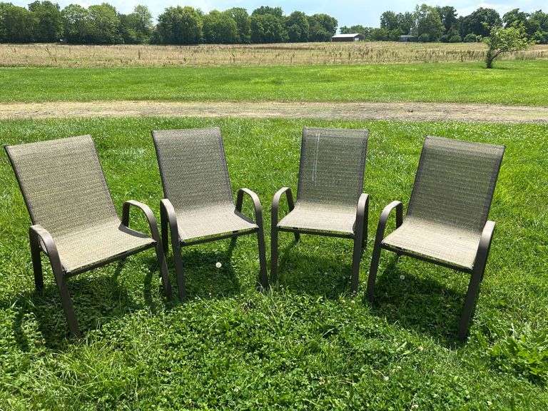Four Outdoor Aluminum Patio Chairs with Mesh Seats