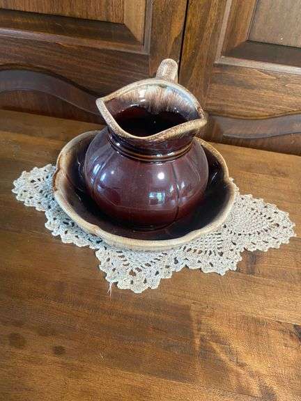 McCoy Brown Drip Glaze Pitcher and Bowl