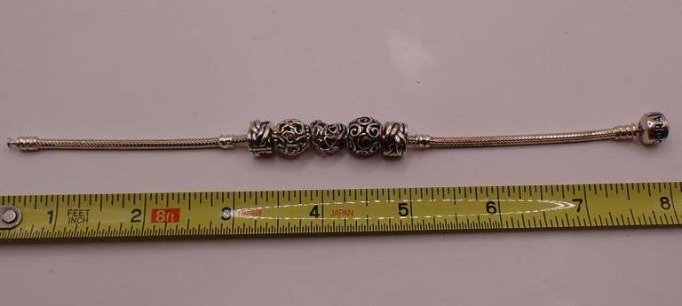 Pandora .925 Sterling Silver Serpentene Bracelet with 5 Sterling Silver Charms! 25.66g