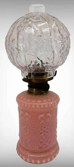 Vintage Alladin Cased Glass Pink Pressed Glass Oil Lamp