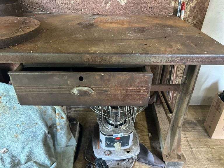 Steel Work Table, Vice & Scrap (items underneath not included)