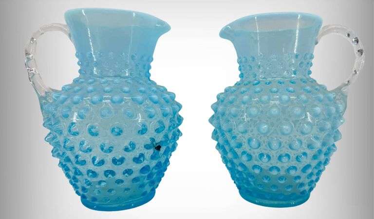 Fenton Blue Hobnail Glass Pitchers