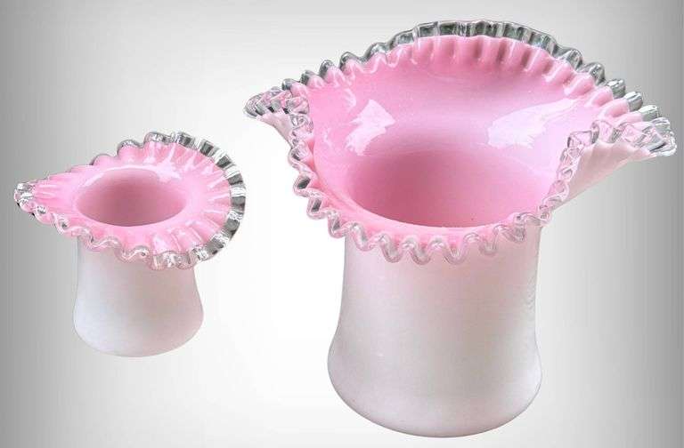 Vintage Fenton Rosecrest Large and Small Hat Vases Edges