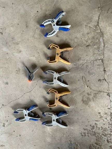 Eight Spring Clamps with Mixed Finishes and Sizes