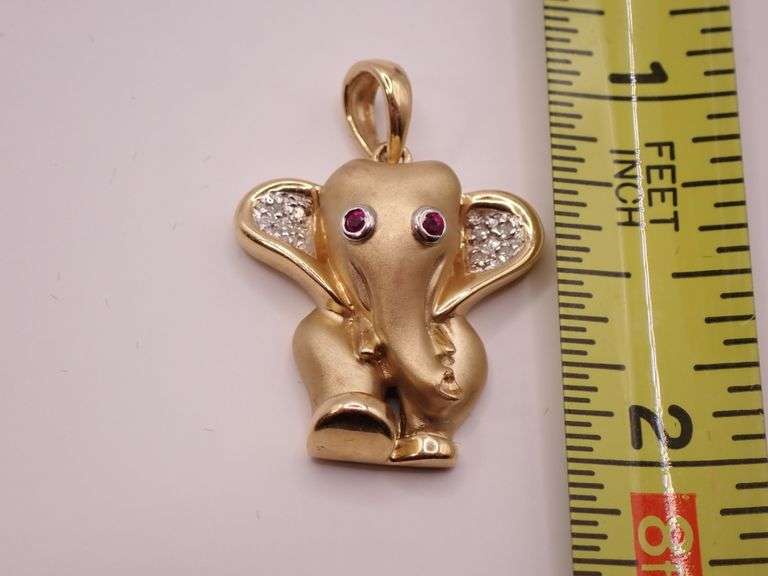 5.16g 14k Gold & Ruby Elephant Necklace Pendant