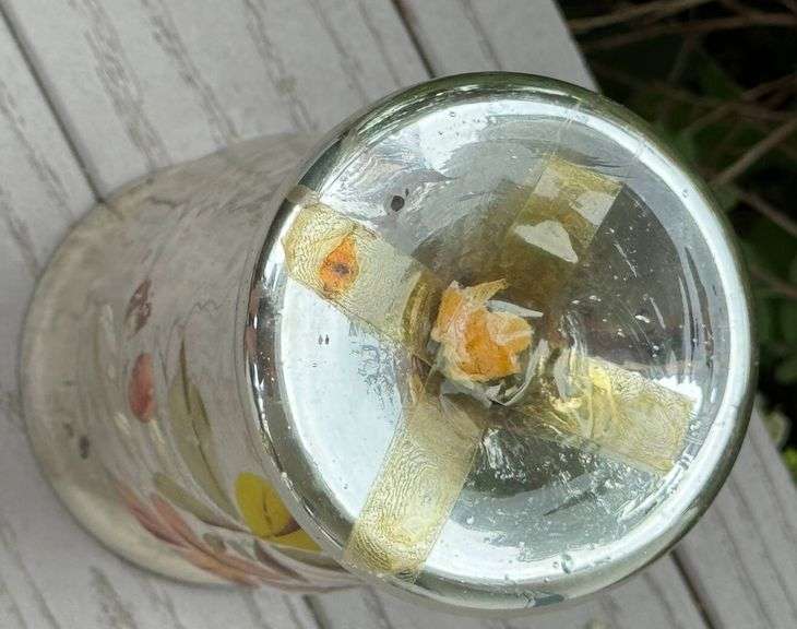 Antique Mercury Hand-Painted Floral Silver Overlay Glass Vase
