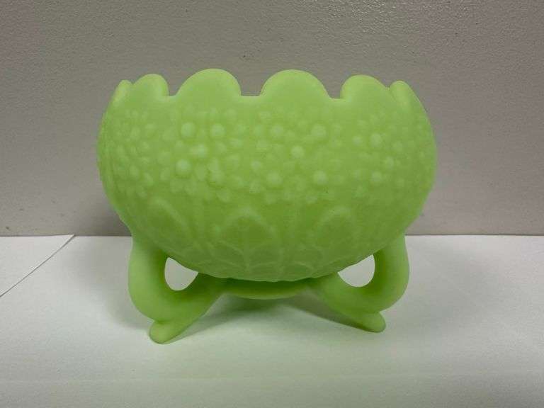 Fenton Footed Rose Bowl in Green Satin Glass