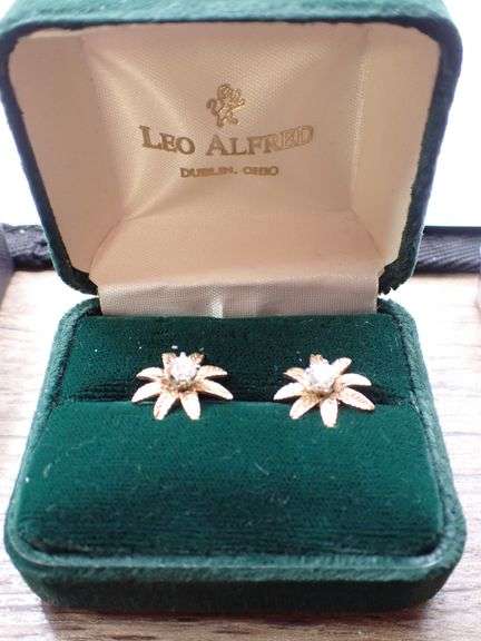 Custom Made 14k Yellow Plumb Gold Earring Flowers TWO TESTED 1/2ct Diamond Solitare Earrings 2.33g