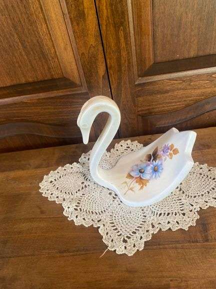 Ceramic Swan Planter with Floral Design