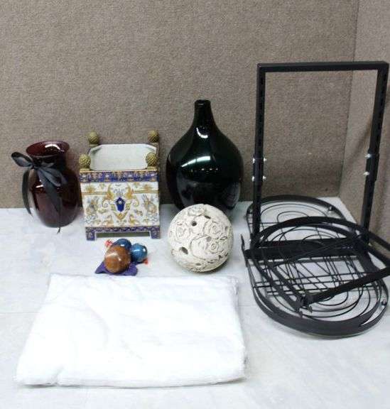 Ceramic Box, Glass Vases, Metal Stand, and More