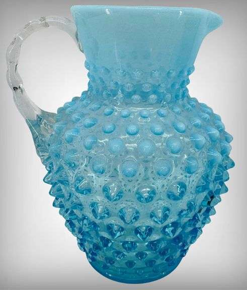Fenton Blue Hobnail Glass Pitchers