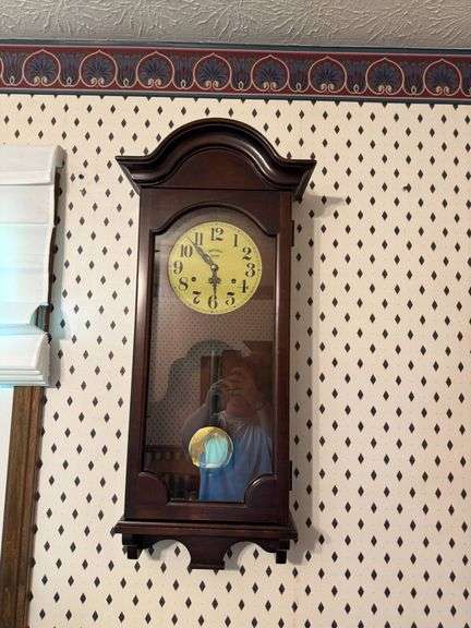 Wooden Wall Clock With Pendulum and Glass Door