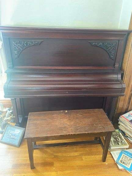 Antique Upright Piano with Carved Panels