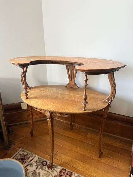 Ornate Oak Two-Tier Table