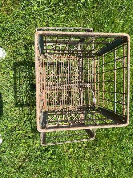 Stack of Vintage Metal Wire Milk Crates with Patina