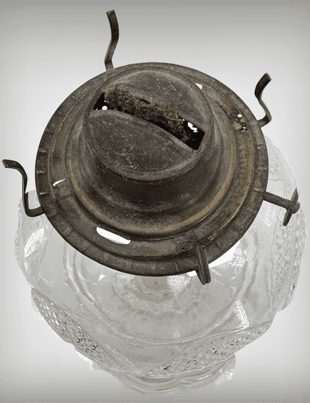 Early 1900's Antique Zipper Loop Oil Lamp with Ruffled Chimney