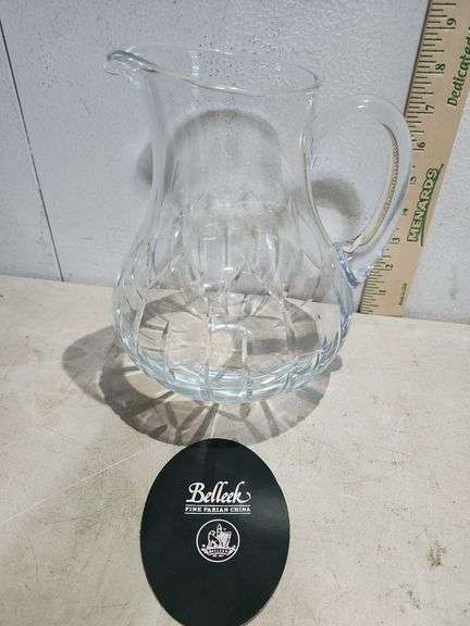 Belleek Fine Parian China Clear Glass Pitcher 9' Tall