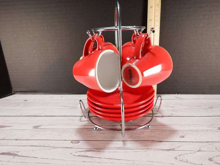 Imusa 9-Piece Espresso Set with Rack in Red