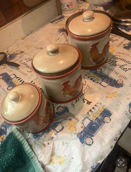 Set of 3 Rooster Ceramic Canisters