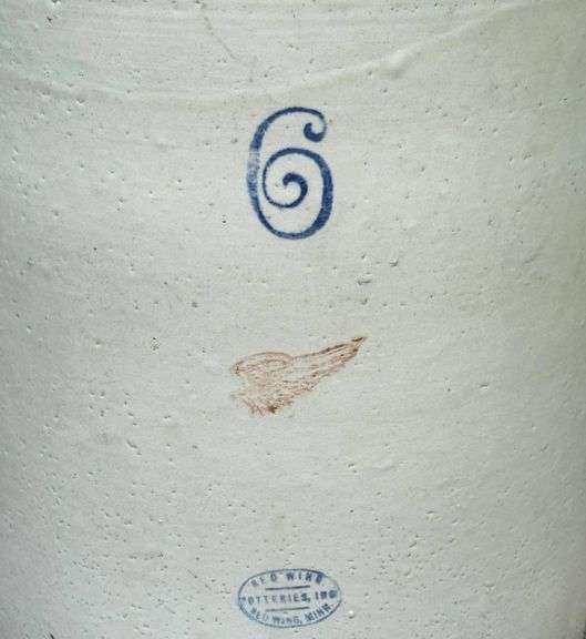 Vintage Red Wing  6-Gallon Stoneware Crock with Lid and Handles Circa 1906-1930