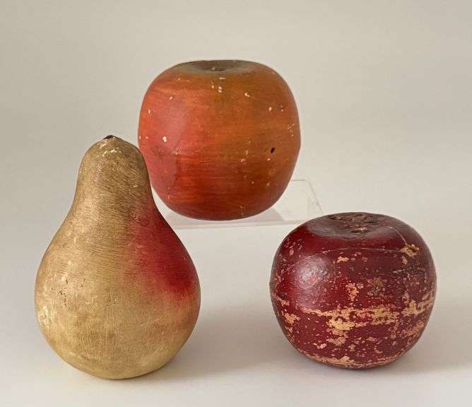 Antique Chalkware Primitive Apple, Orange and Pear-Shaped Coin Banks
