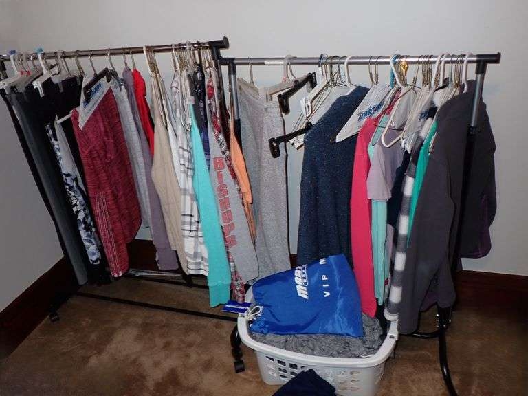 Clothing Racks w/hanging clothes & basket with more clean clothing